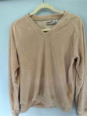 Vintage velour V-Neck Sweater in Light Beige - Medium small spot see pics